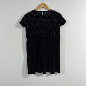 VTG 90s Babydoll Gap Velvet Floral Smocked Dress Womens Medium Fairy Grunge Boho